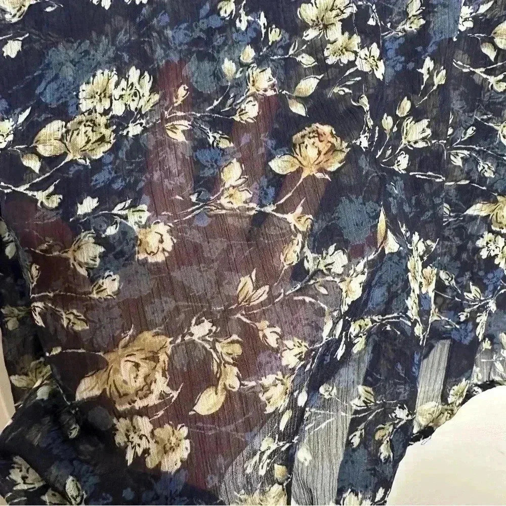Denver Hayes Boho Blouse Sheet Flowy Floral Blue/White/Brown Size Extra Large - Picture 5 of 16
